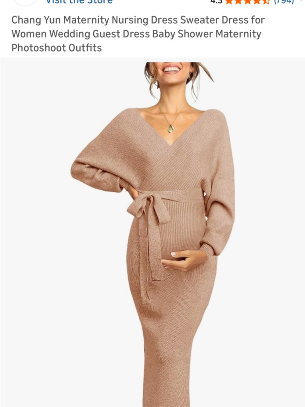 Knit Maternity Wrap Sweater Dress in Taupe